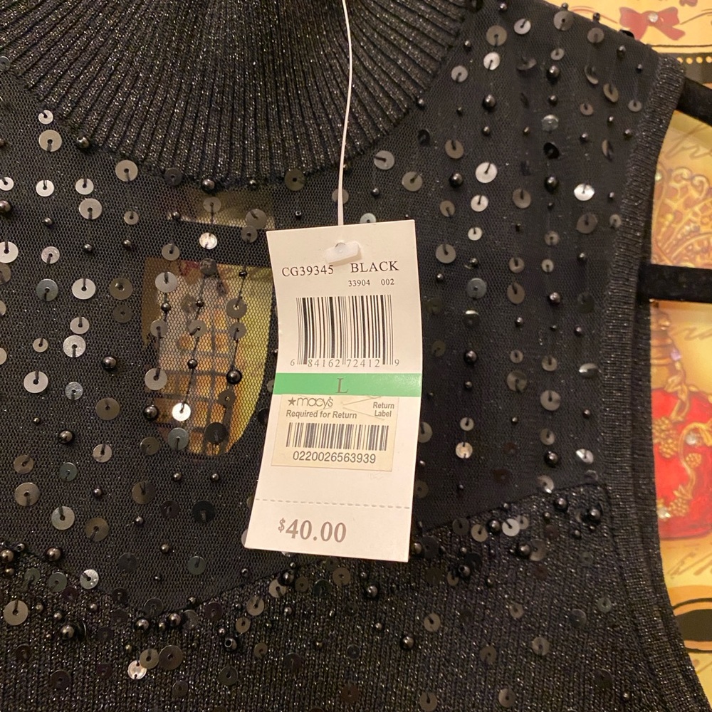 Cable & Gauge black dressy top with mesh and sequin neckline. Keyhole back. NWT - Picture 3 of 4